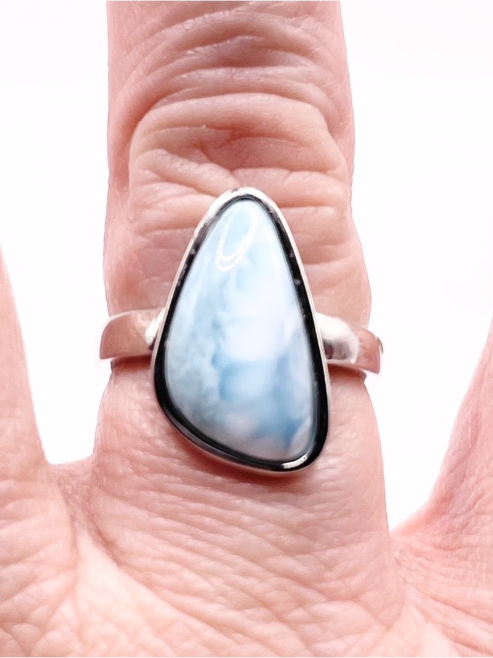Size 8 Sterling Silver Larimar Teardrop Ring